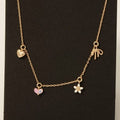 Fame Dainty Flower Heart Bow Charms Chain Necklace