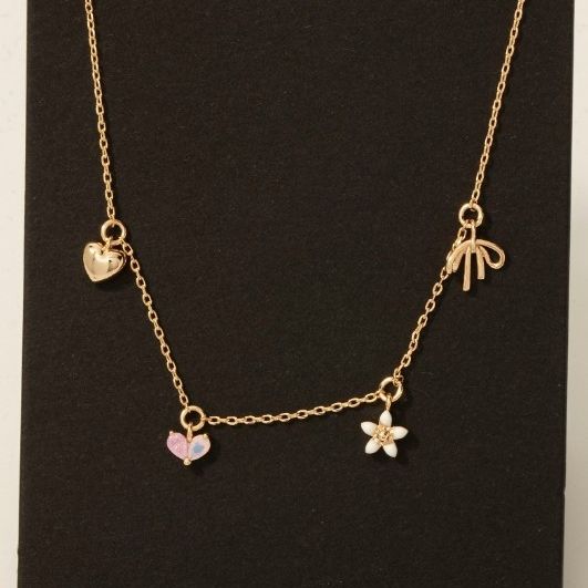 Fame Dainty Flower Heart Bow Charms Chain Necklace