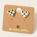 Fame Gold Dipped Epoxy Checkered Heart Stud Earrings