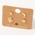 Fame Mini Cactus Flower Stud Earrings Set - Gold