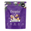 Enjoy a deliciously balanced snack with Fropie Deluxe Mix, a premium blend of 40% cashews, 30% coconut chips, and 30% cranberries.