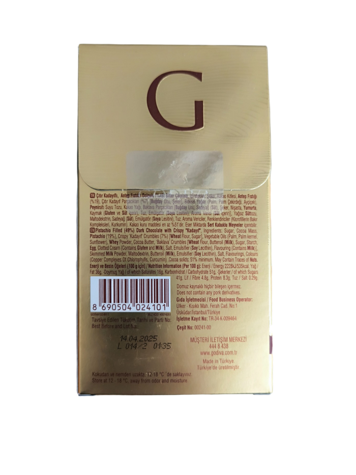 Godiva Premium Dubai Chocolate with Dark Chocolate Kadaifi and Pistachio 6.3 oz (180 G)