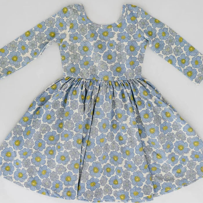Good Apples Kids 3/4 Sleeve Twirl Dress - Periwinkle Meadow