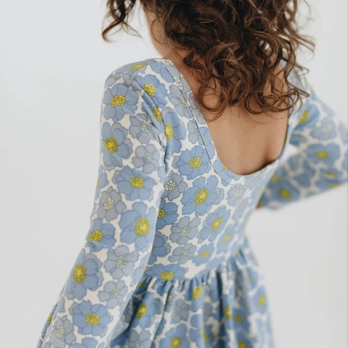 Good Apples Kids 3/4 Sleeve Twirl Dress - Periwinkle Meadow