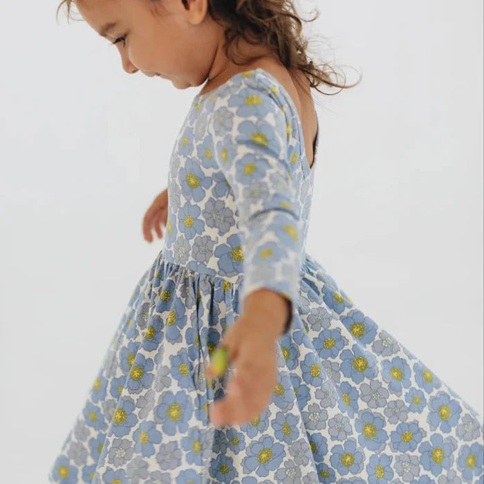 Good Apples Kids 3/4 Sleeve Twirl Dress - Periwinkle Meadow