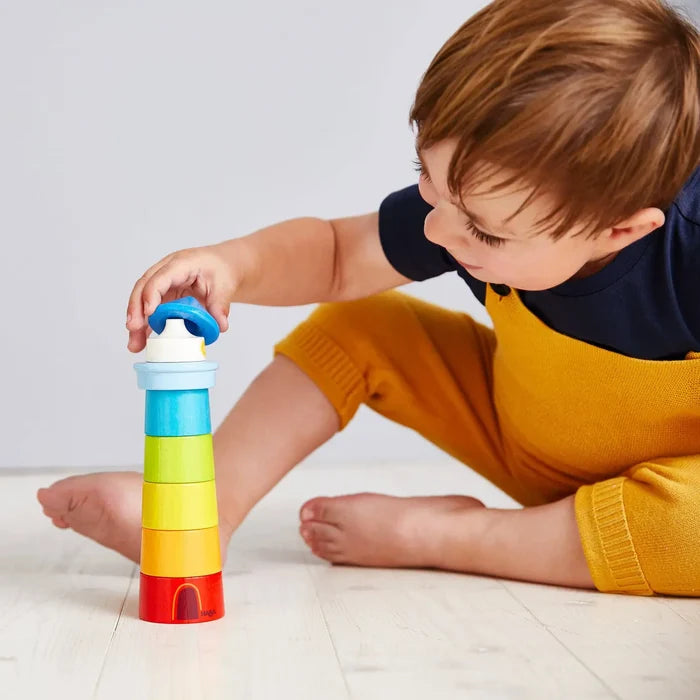 HABA USA Lighthouse Wooden Rainbow Stacker