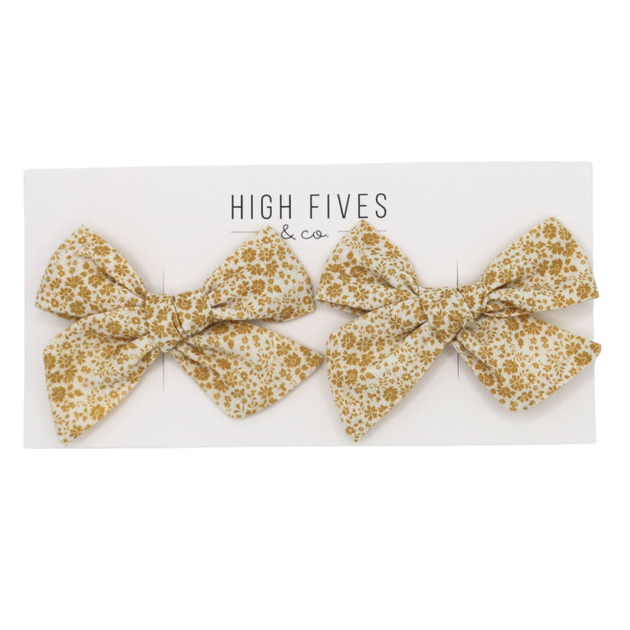 High Fives Floral Linen Bow Clips - Piggy Set