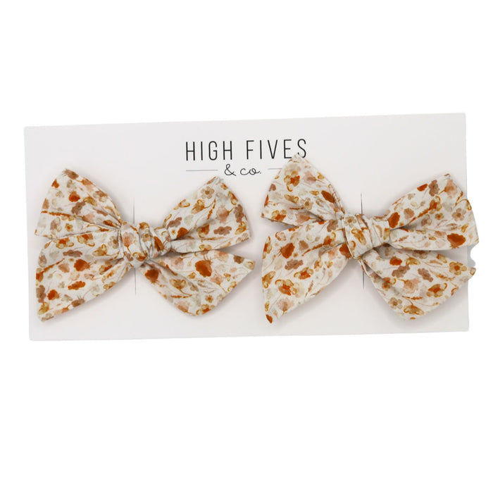 High Fives Floral Linen Bow Clips - Piggy Set