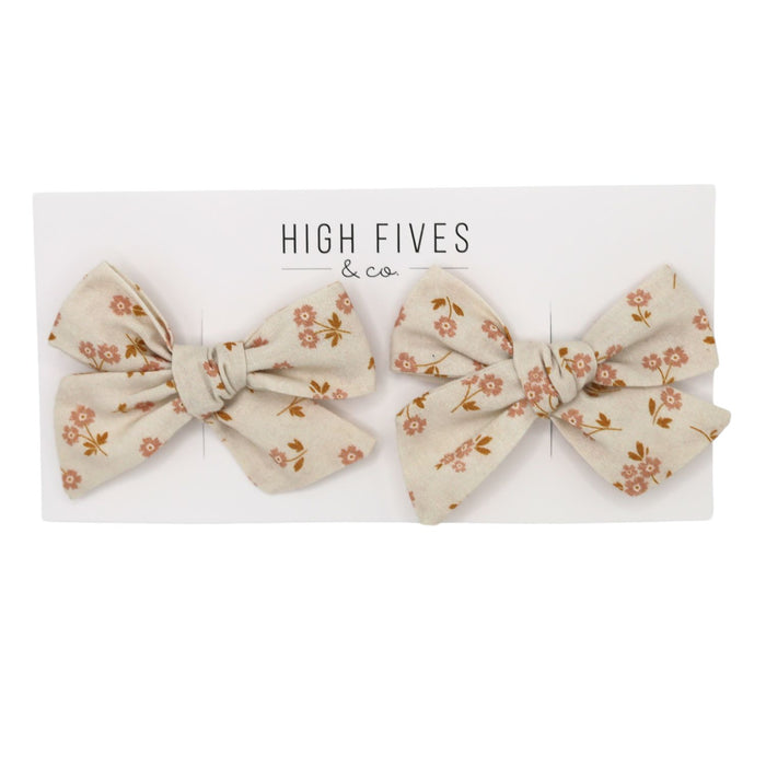 High Fives Floral Linen Bow Clips - Piggy Set