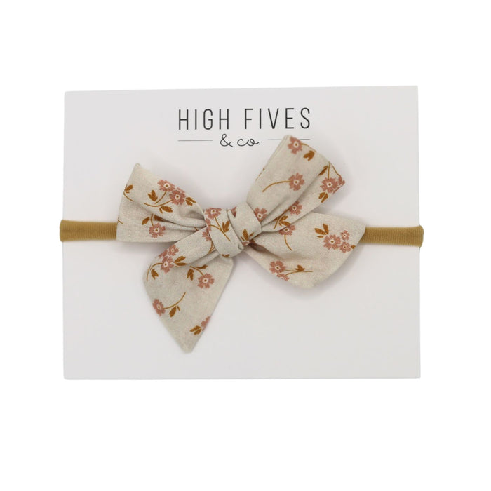 High Fives Floral Linen Bow Nylon Headband - Pink Asters Cream