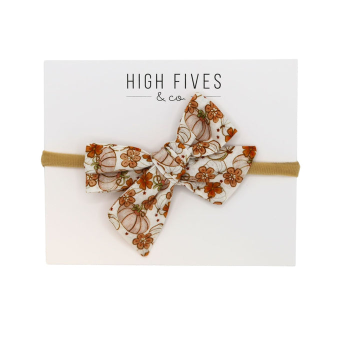 High Fives Floral Linen Bow Nylon Headband - Fall Vibes White