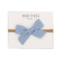 High Fives Patterened Linen Bow Nylon Headband - Alice Blue