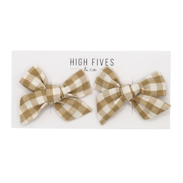 High Fives Printed Linen Bow Clips - Piggy Set