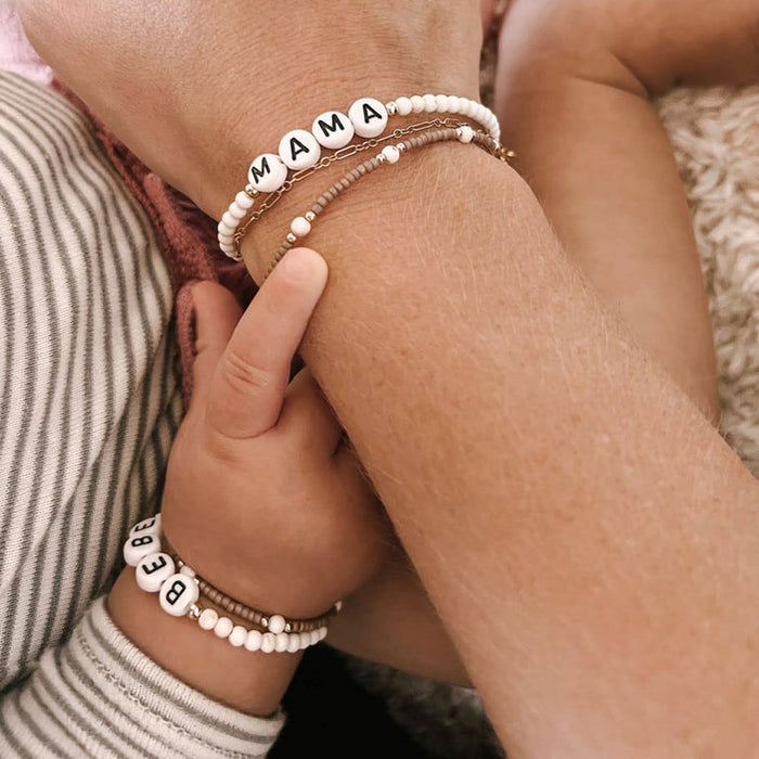 Mom and baby wear matching Joyful Bead Company Hazelnut Bracelet