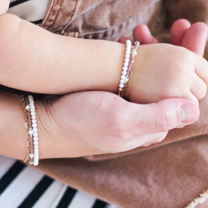 Mom and baby wear matching Joyful Bead Company Hazelnut Bracelet