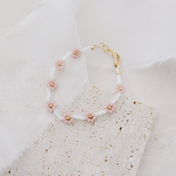 Joyful Bead Company Petal Pink Flower Bracelet - Gold