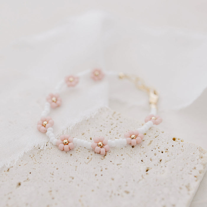 Joyful Bead Company Petal Pink Flower Bracelet - Gold