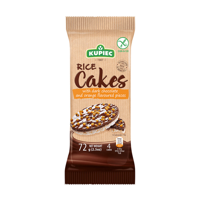 Kupiec Dark Chocolate & Orange Rice Cake offers a deliciously unique snack experience by combining rich dark chocolate with zesty orange-flavored pieces and crispy rice cakes.