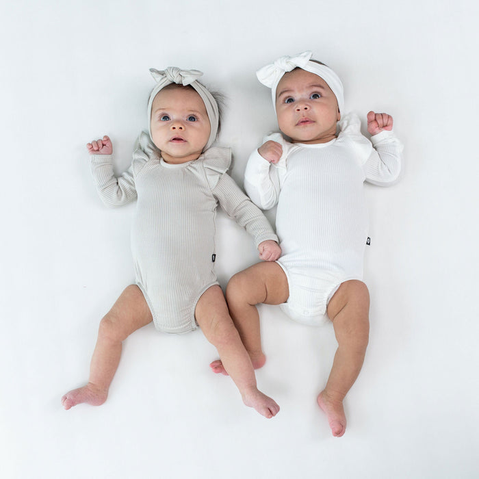 Kyte BABY Ribbed Long Sleeve Ruffle Leotard - Cloud