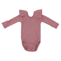 Kyte BABY Ribbed Long Sleeve Ruffle Leotard - Dusty Rose
