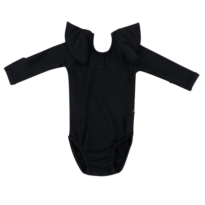 Kyte BABY Ribbed Long Sleeve Ruffle Leotard - Midnight