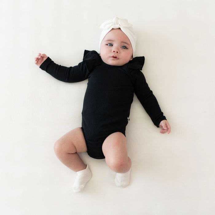 Kyte BABY Ribbed Long Sleeve Ruffle Leotard - Midnight