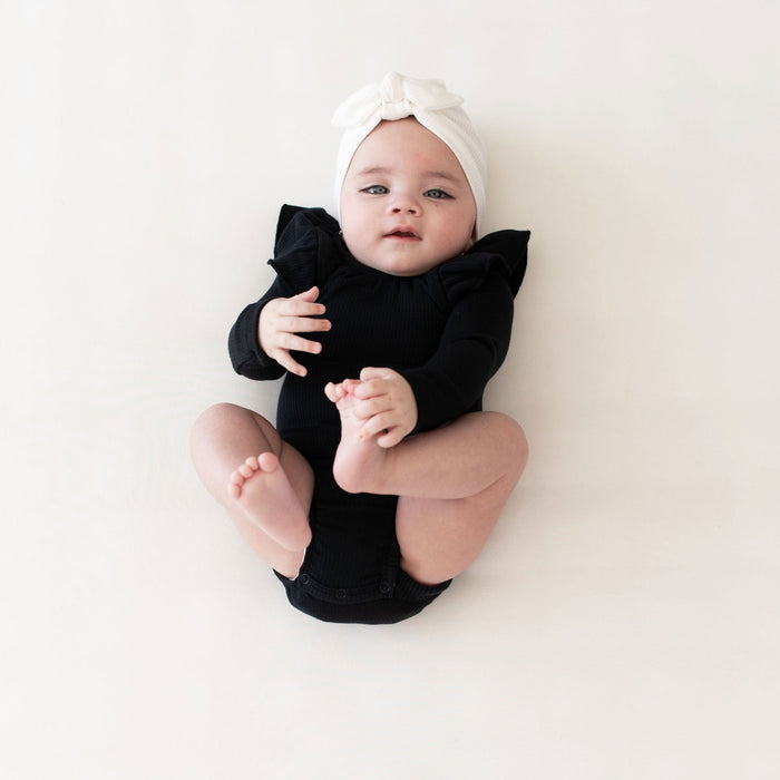Kyte BABY Ribbed Long Sleeve Ruffle Leotard - Midnight