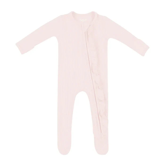 Kyte Baby Ribbed Ruffle Zipper Footie - Blush