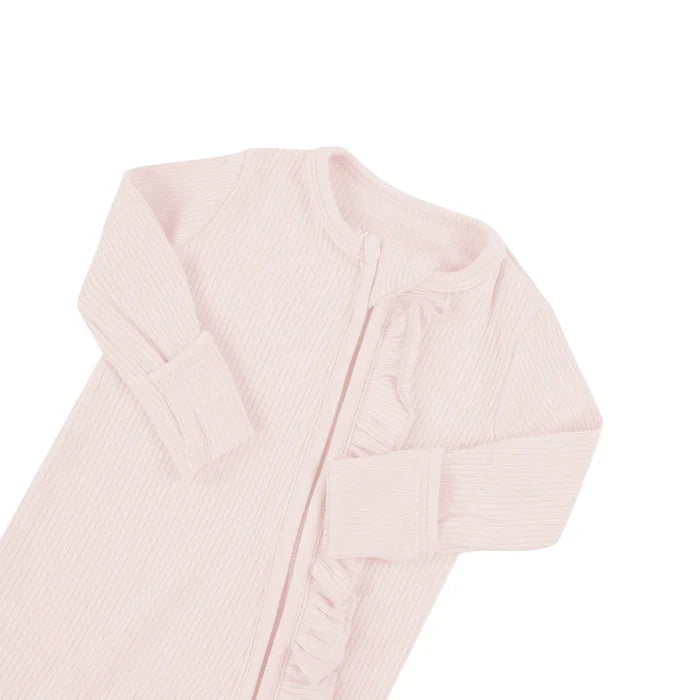 Kyte Baby Ribbed Ruffle Zipper Footie - Blush