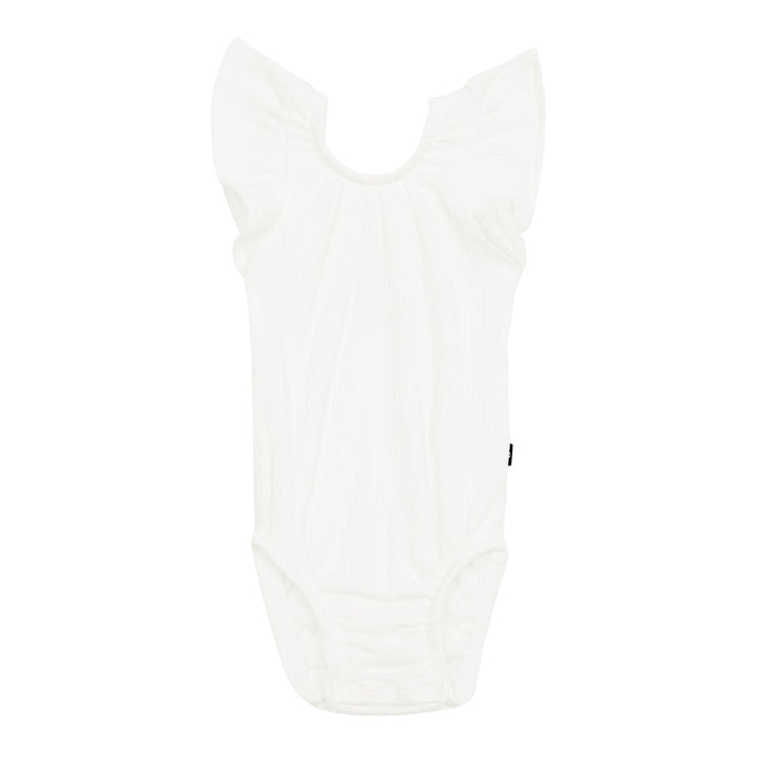 Kyte BABY Ribbed Sleeveless Ruffle Leotard - Cloud
