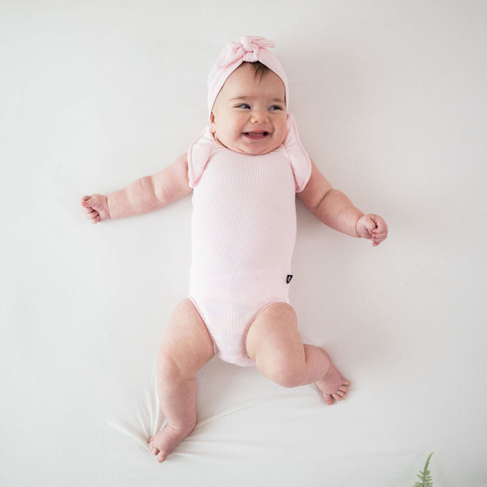 Kyte BABY Ribbed Sleeveless Ruffle Leotard - Sakura