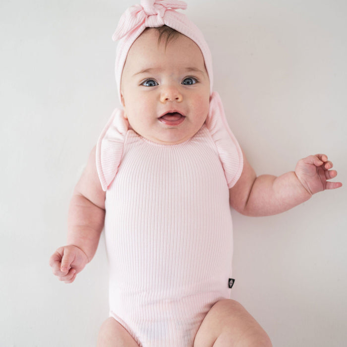 Kyte BABY Ribbed Sleeveless Ruffle Leotard - Sakura