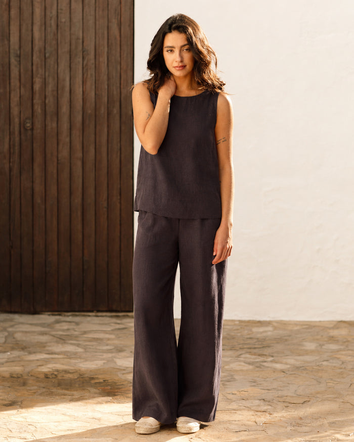 Linen Pants CURACAO in Espresso brown