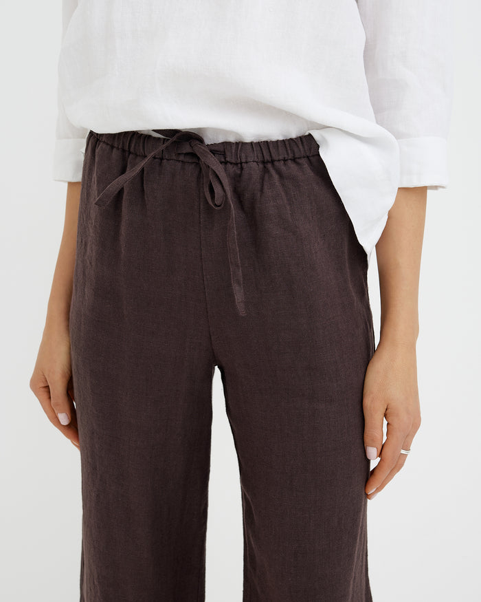 MagicLinen Espresso brown European flax linen pants with patch back pockets