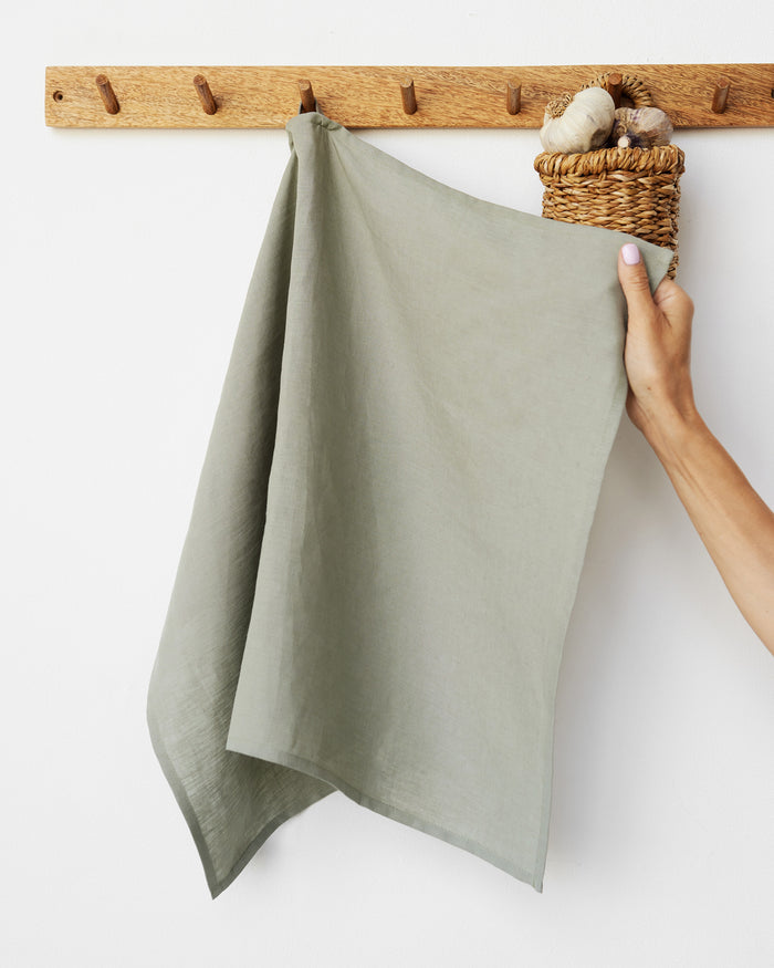Linen tea towel in Calm Sage