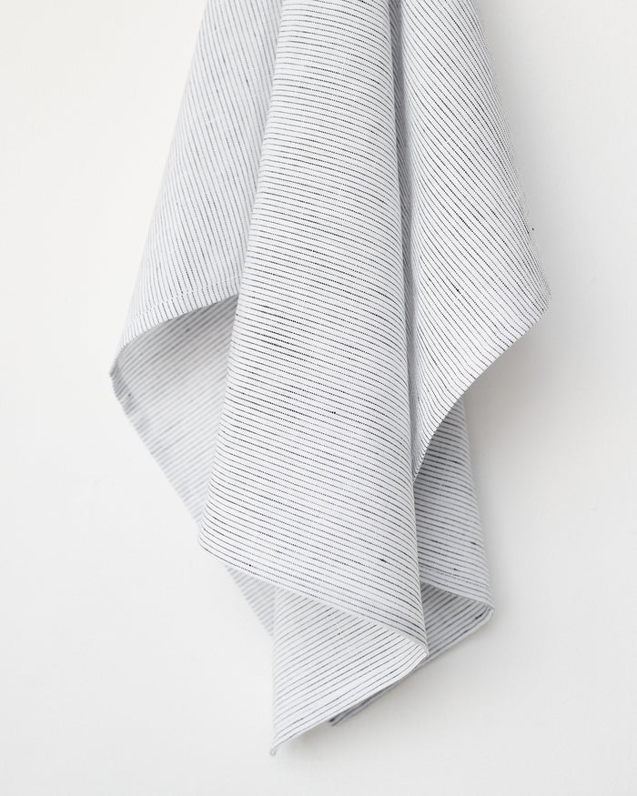 Linen tea towel in Pinstripe black