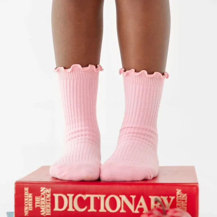 Little Stocking Co Ribbed Lettuce Trim Midi Socks - Blossom