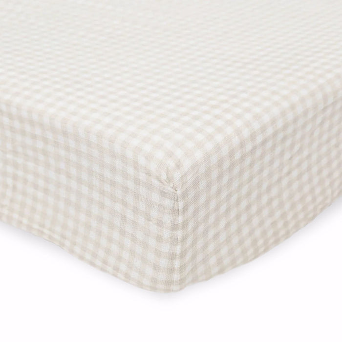 Little Unicorn Cotton Muslin Crib Sheet - Tan Gingham