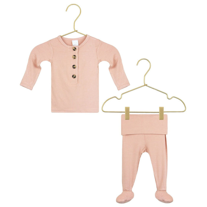 Lou Lou and Company Ribbed Top and Bottoms - Audrey in newborn size with built in footies