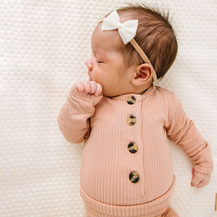 Baby wearing Lou Lou and Company Ribbed Top and Bottoms - Audrey
