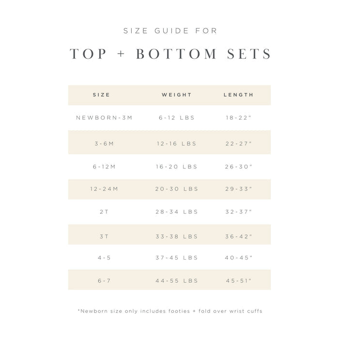 Size guide for Lou Lou and Company Ribbed Top and Bottoms - Quinn