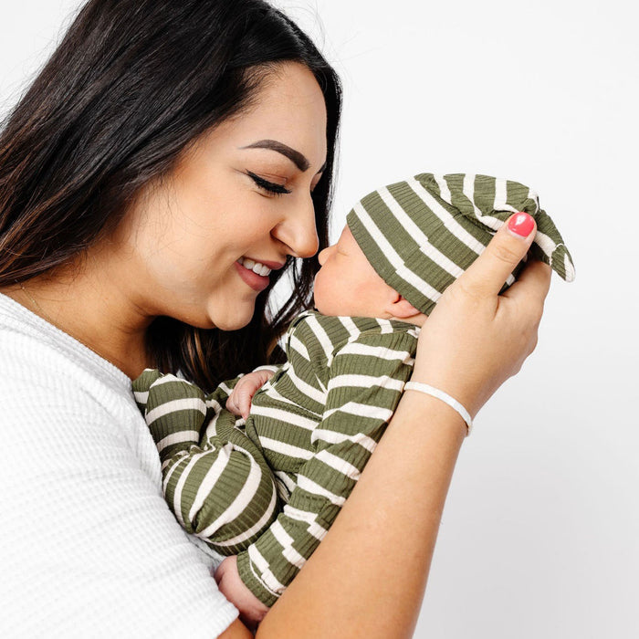 Mom holds baby wearing Lou Lou and Company Ribbed Top and Bottoms - Tyler
