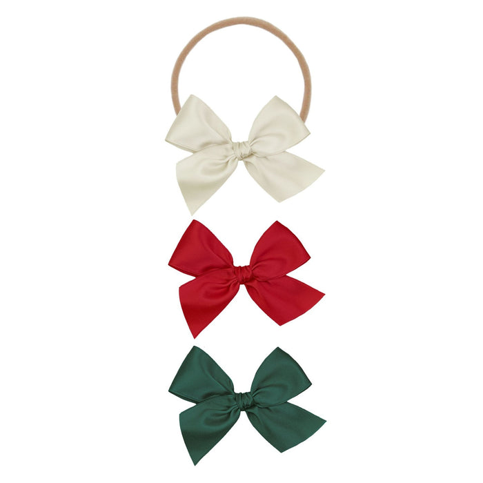 Lou Lou and Company Satin Bow Headband 3 Pack - Small - Champagne / Ruby / Evergreen
