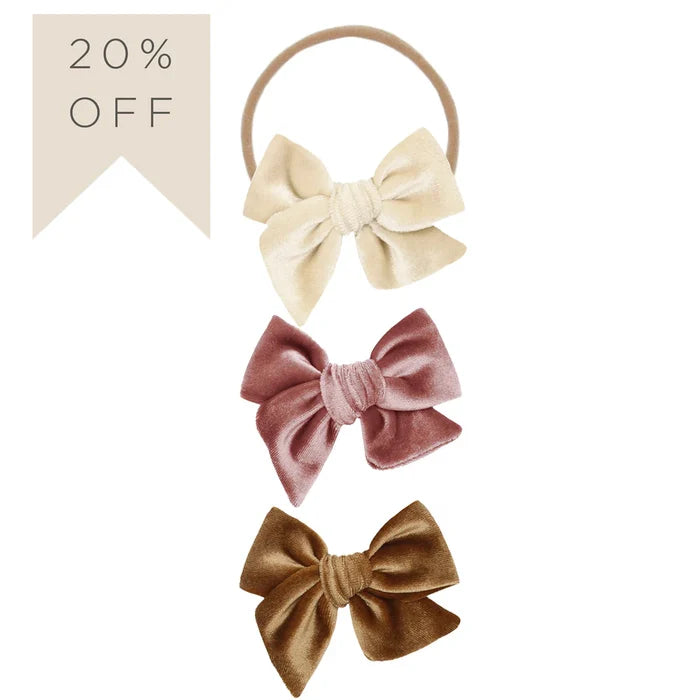 Lou Lou and Company Velvet Bow 3 Pack Small Headbands