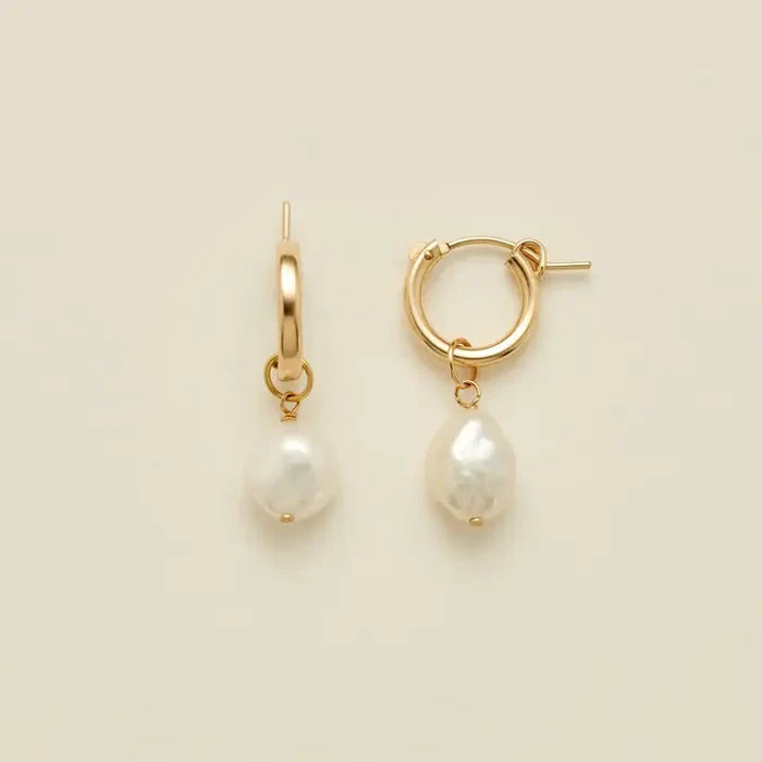Made by Mary Drop Pearl Gold Filled Hoop Earrings