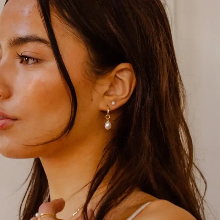 Made by Mary Drop Pearl Gold Filled Hoop Earrings