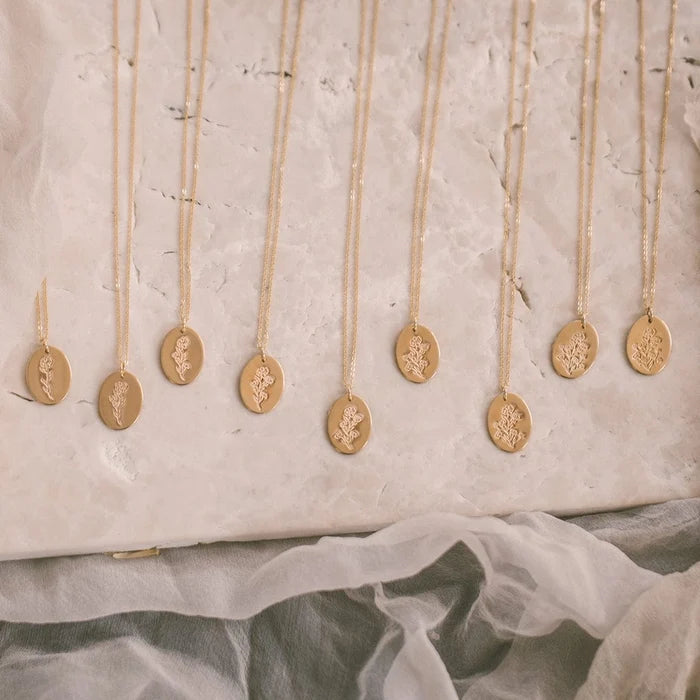 Made by Mary Gold Filled Family Florals Oval Disc Necklace - 3 Blooms