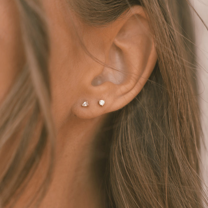 Woman wearing Made by Mary Luxe Gold Vermeil 3-Prong Stud Earrings - Gold
