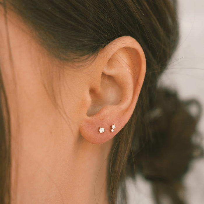Woman wearing Made by Mary Luxe Gold Vermeil 3-Prong Stud Earrings - Gold