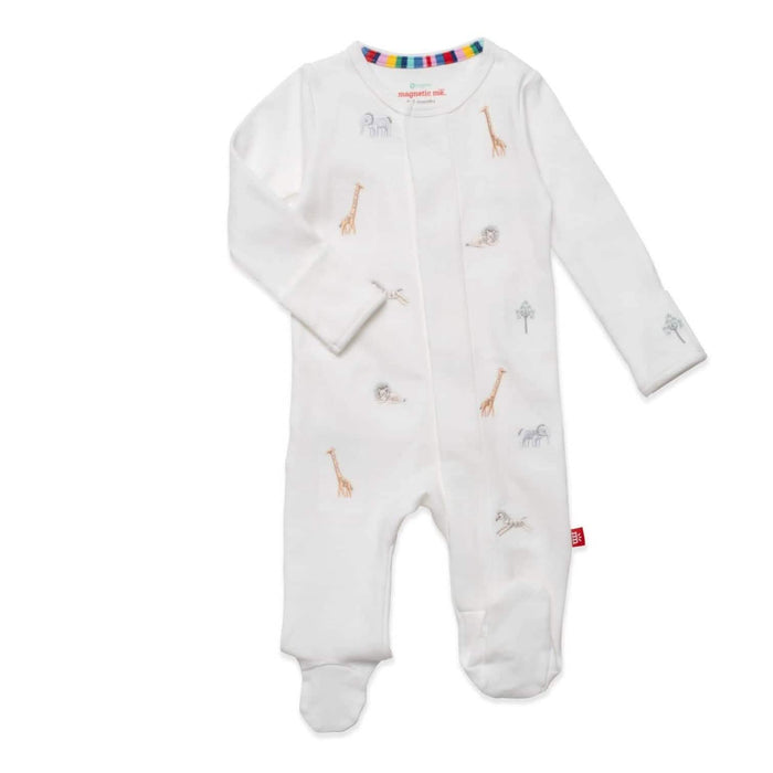 Magnetic Me Organic Cotton Magnetic Footie - White Serene Safari